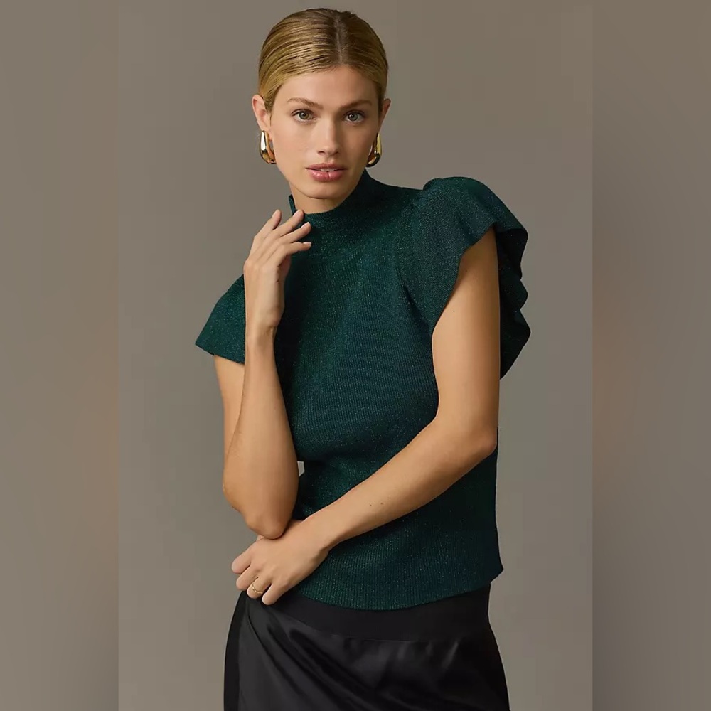 Anthropologie Maeve Flutter Muscle Sleeve Sweatet Green